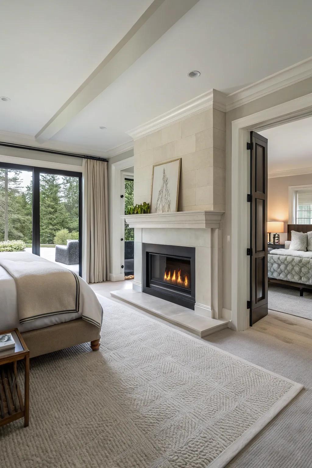 A modern minimalist hearth infuses slick grace into your chamber.