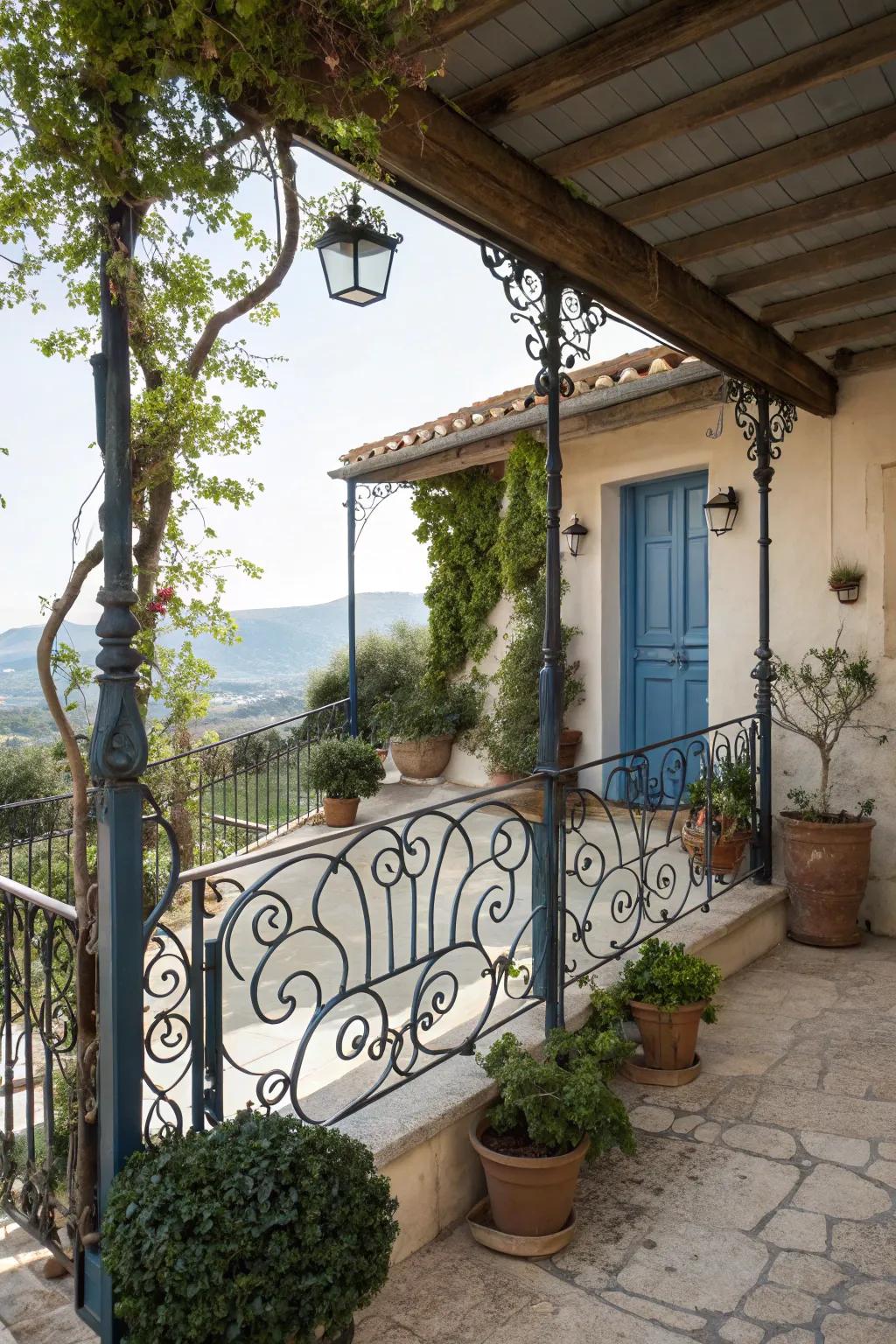 Elaborate wrought iron highlights intensifying the Mediterranean style.