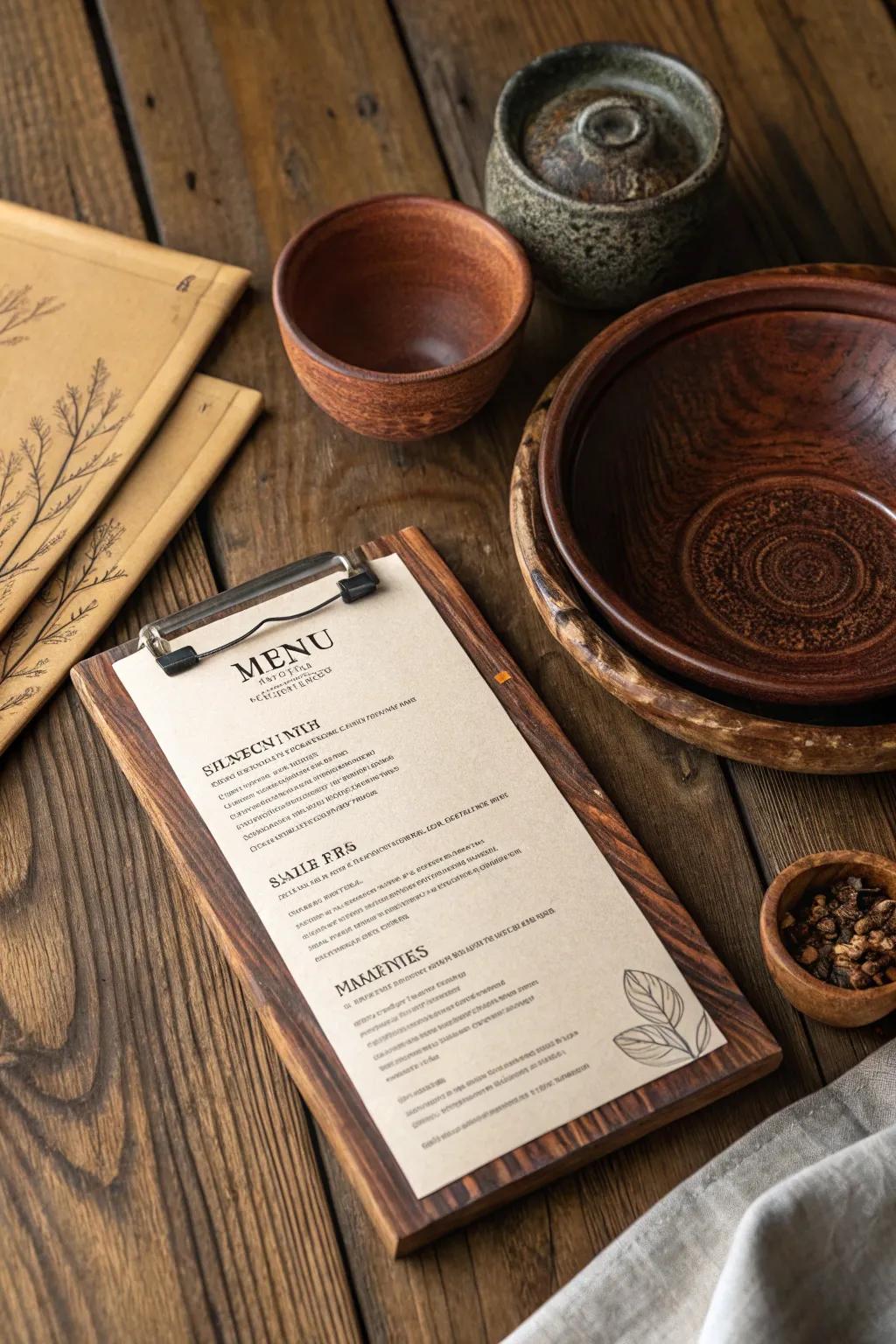 Wood textures stir a welcoming, countryside feel on your menu.