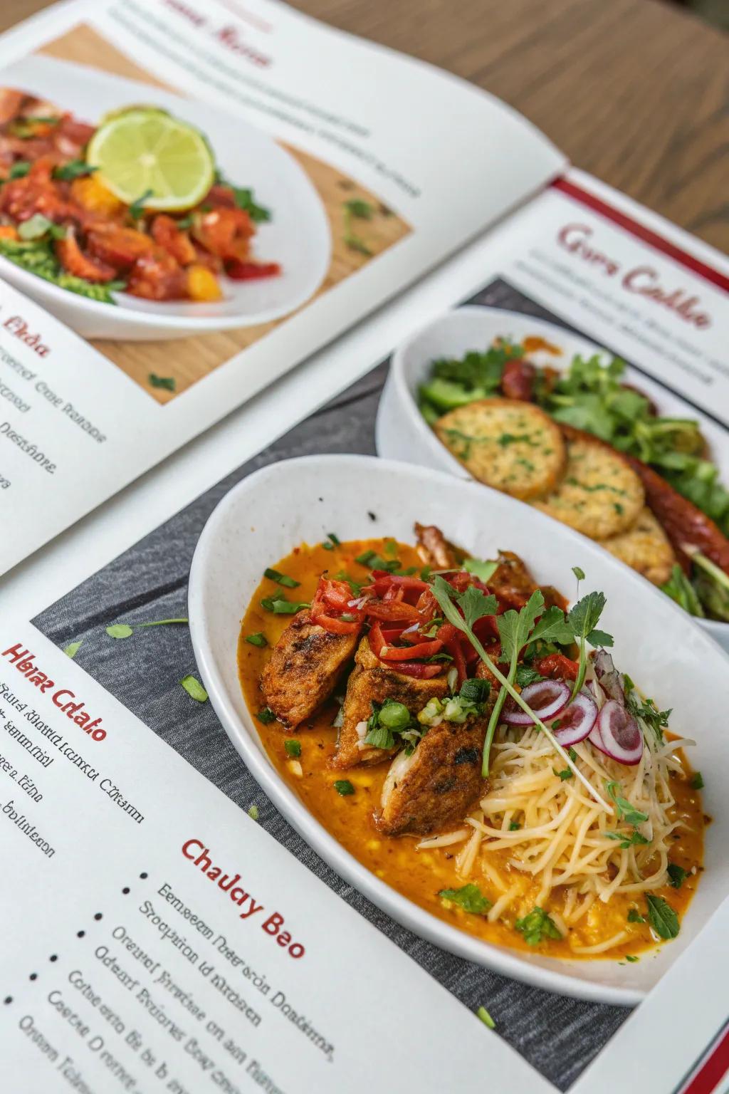 Visual allure: culinary images amplify the anticipation of the dining experience.