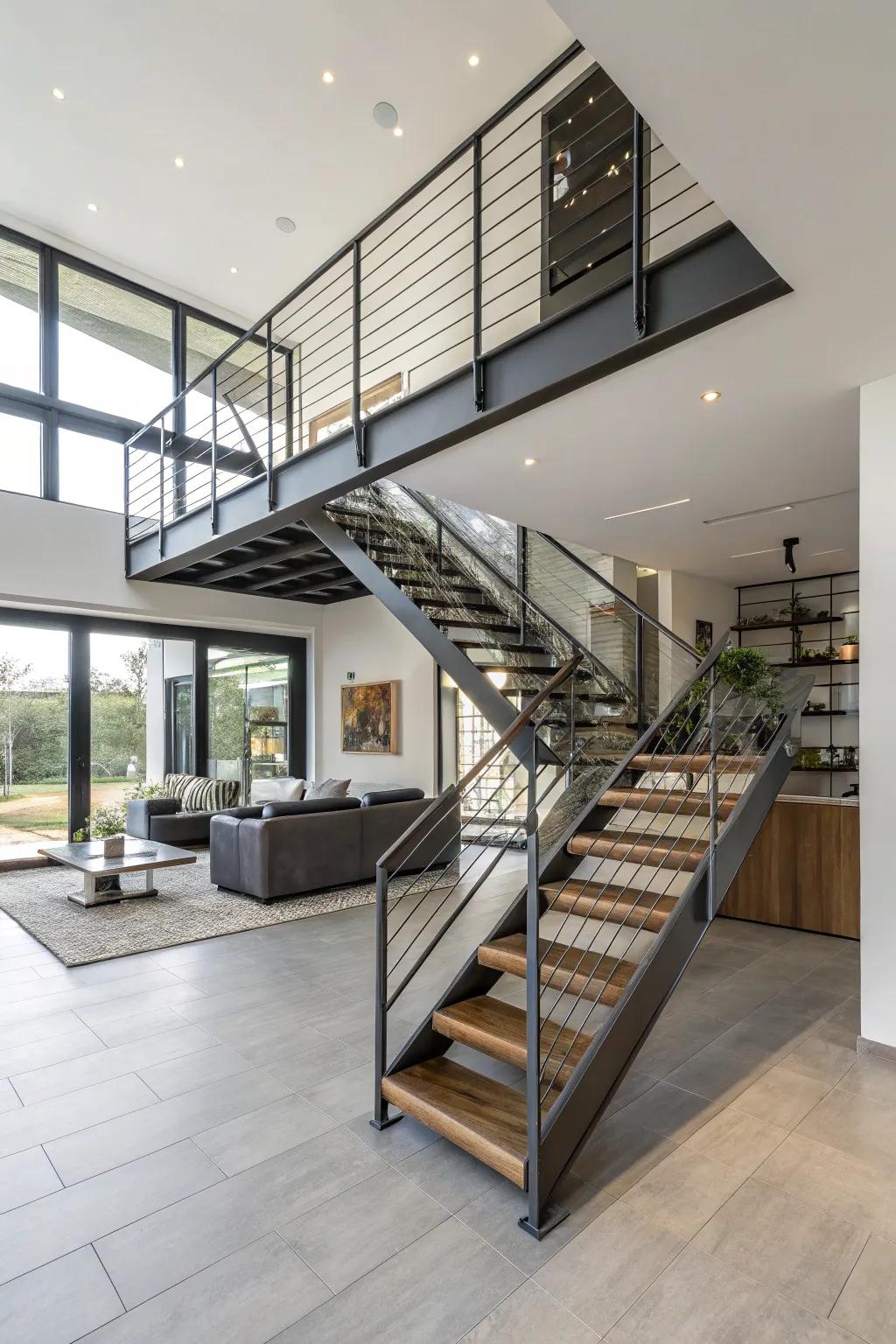 Broaden your space through a weightless metal stairway design.