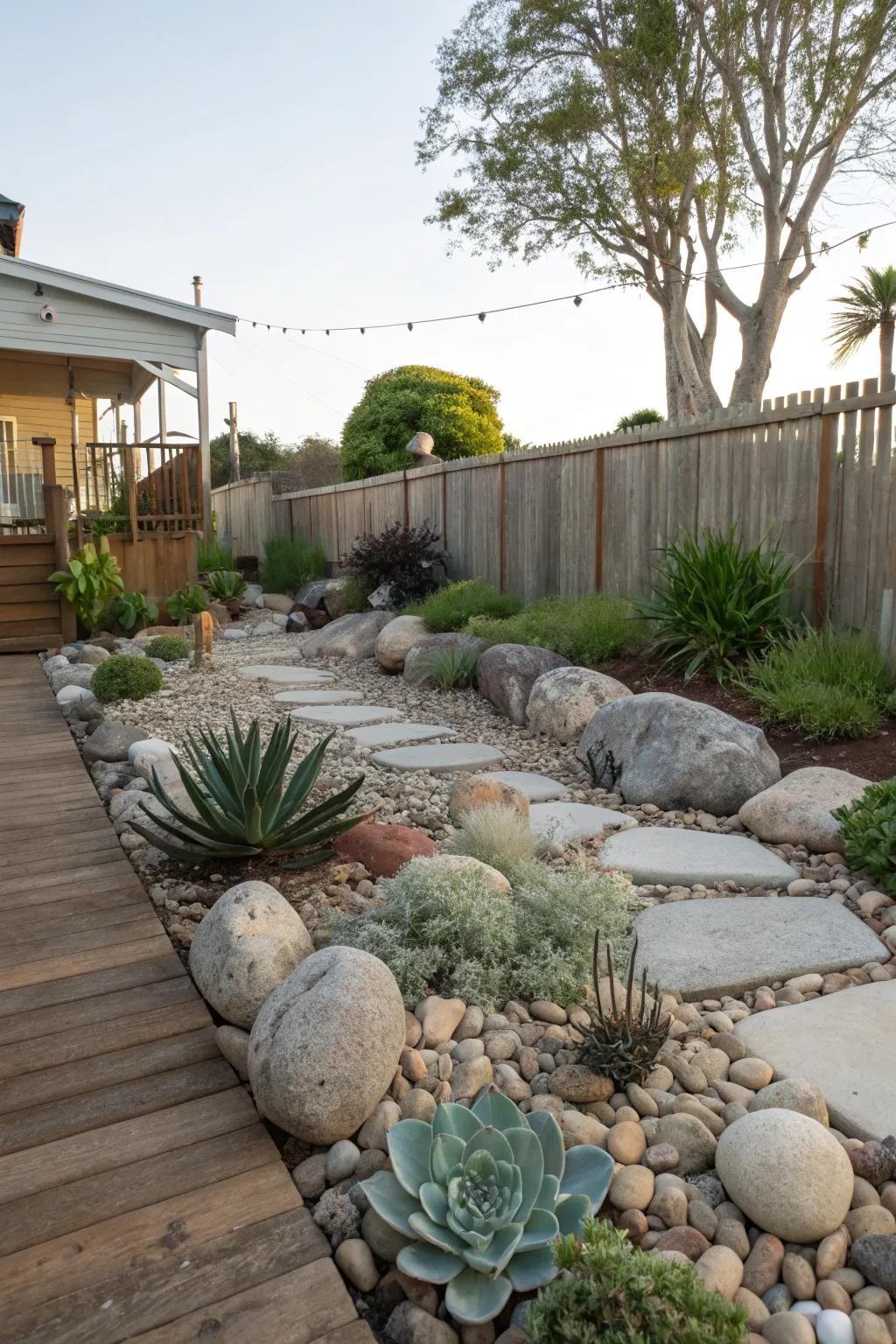 Unprocessed rocks contribute texture and an impression of tranquility.