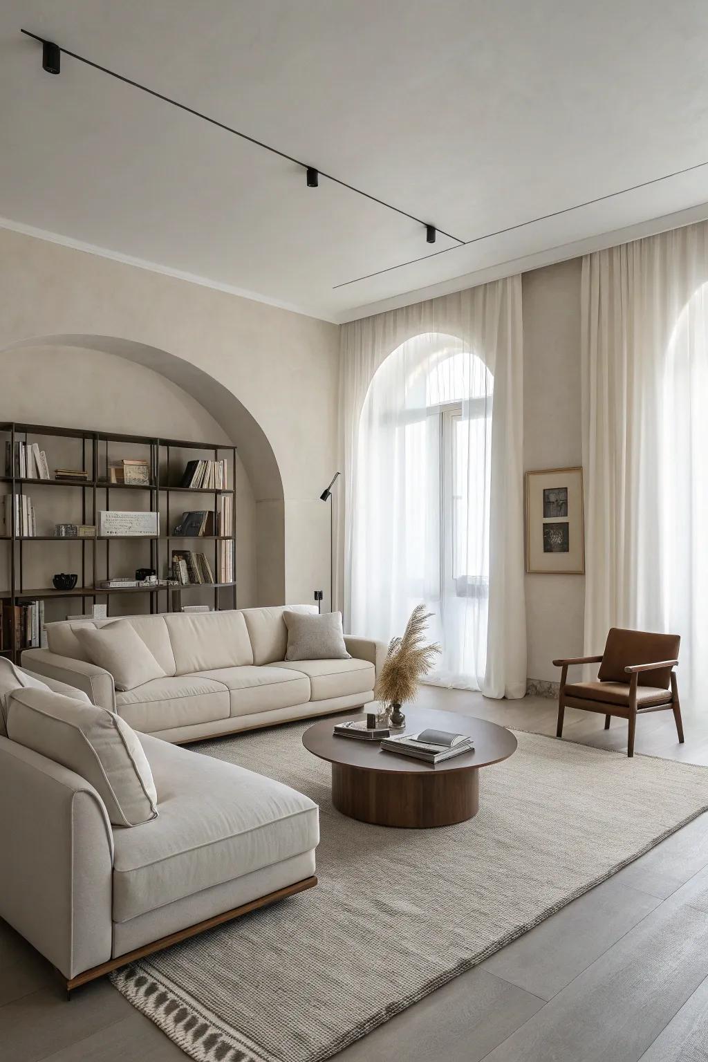 Furnishings with uncluttered lines contribute to the minimalist allure.
