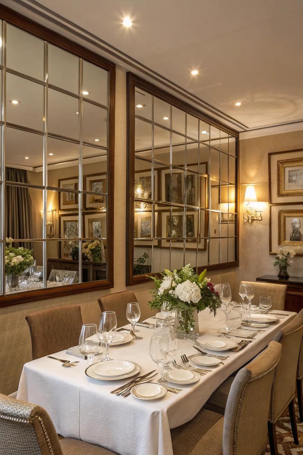 Mirrored segments bring elegance and a sense of space to dining areas.
