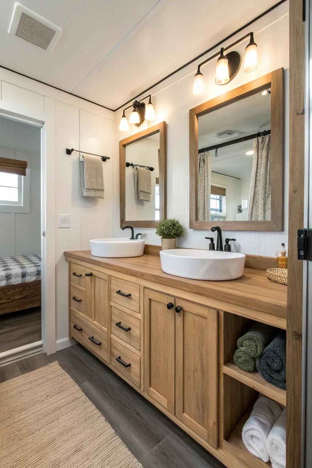 Modernize your restroom using natural materials and streamlined fixtures for a tranquil, spa-inspired escape.