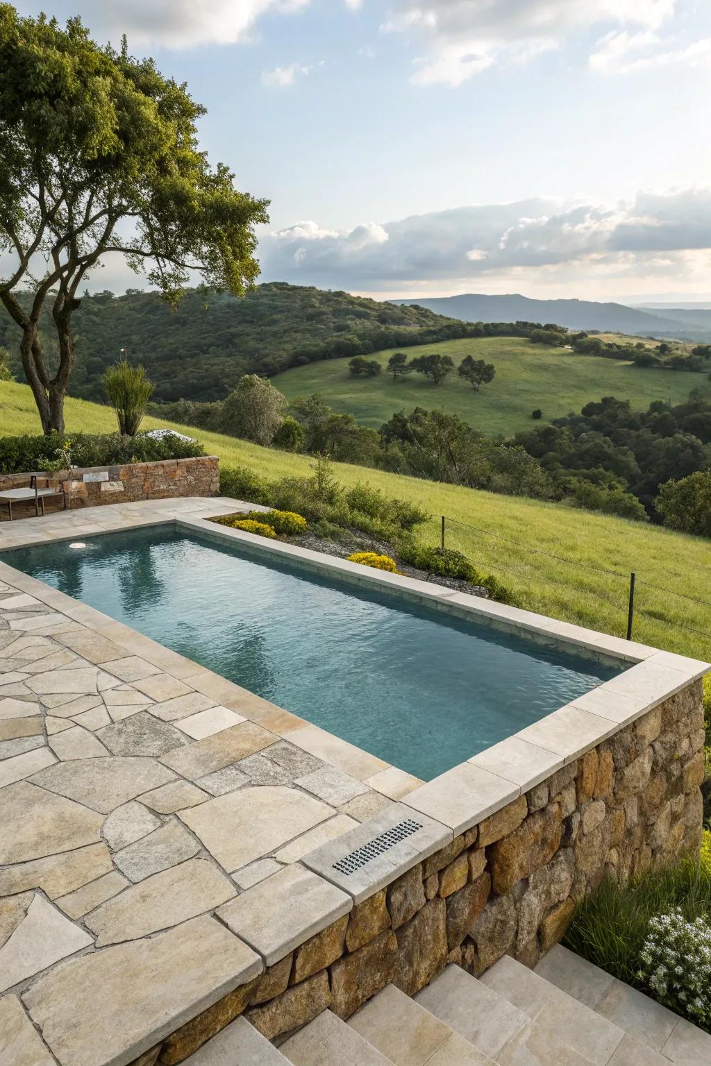Organic stone accents amplify the pool’s inherent charm.