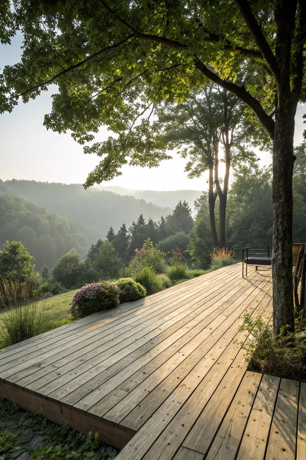 A deck design that embraces natural materials for a warm, inviting feel.