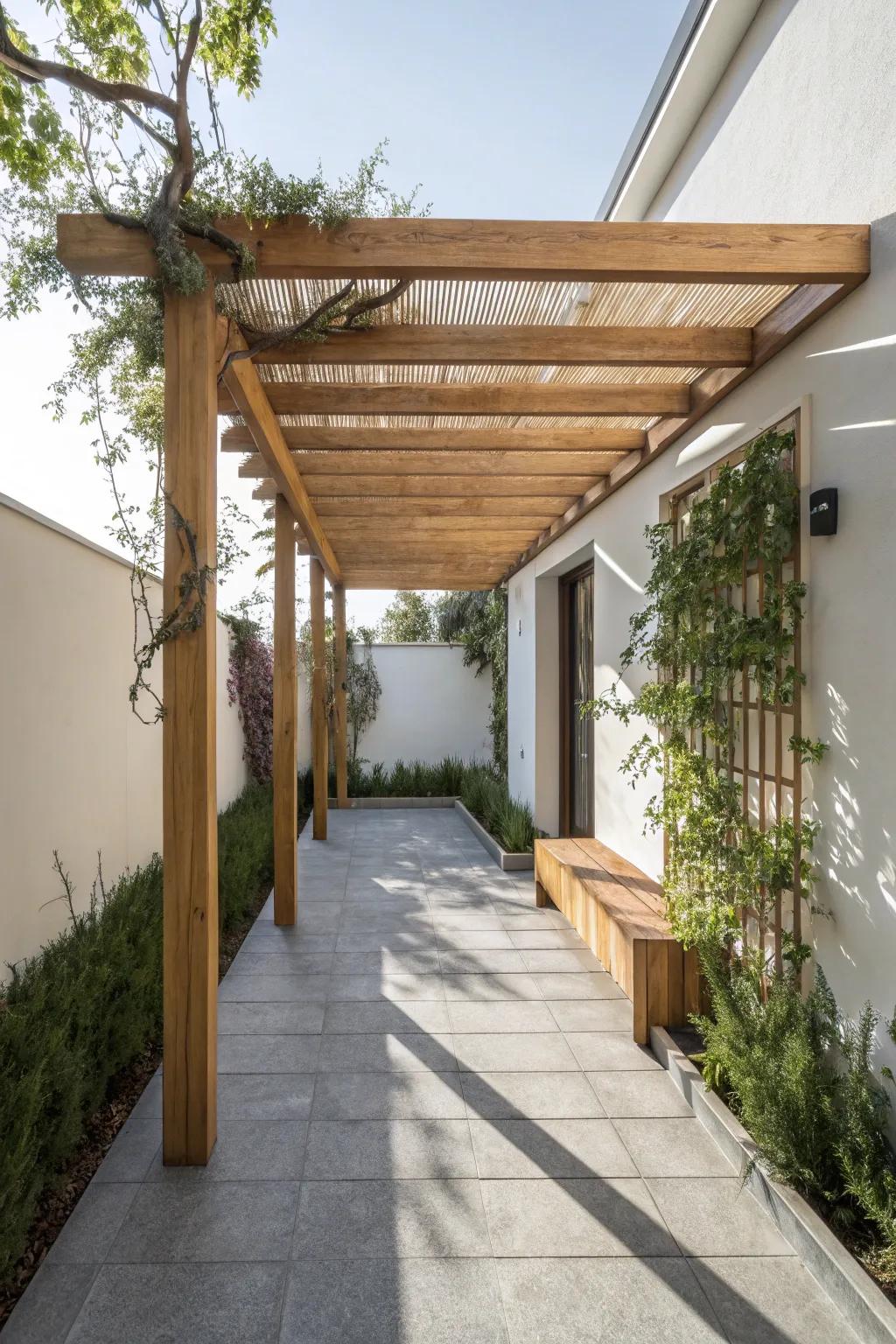 Enjoy simplicity with a minimalist wooden pergola.
