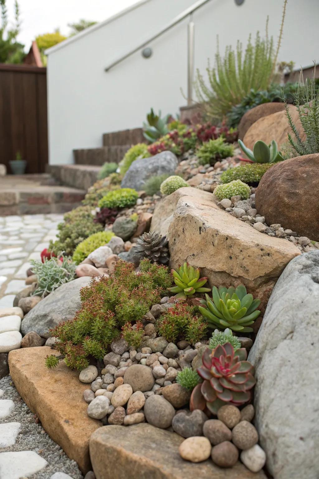 An enthralling rock display infuses texture and profundity into your outdoor expanse.