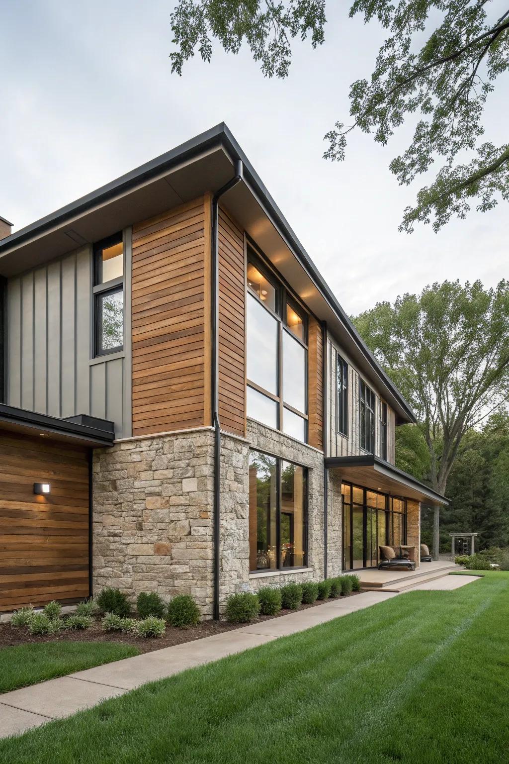 Dynamic façade with mixed siding materials