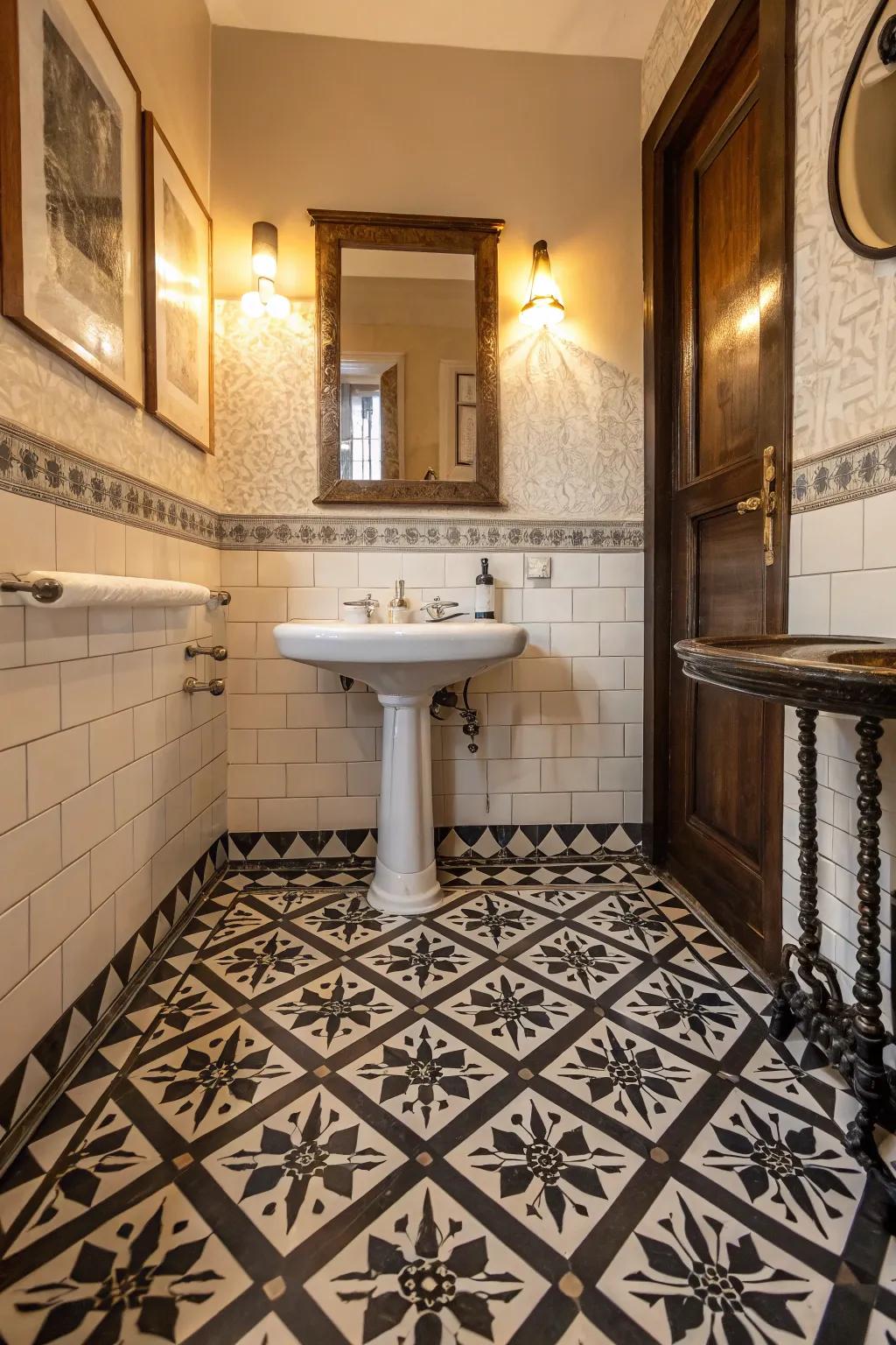 Bold patterned tiles making a classic vintage impression.