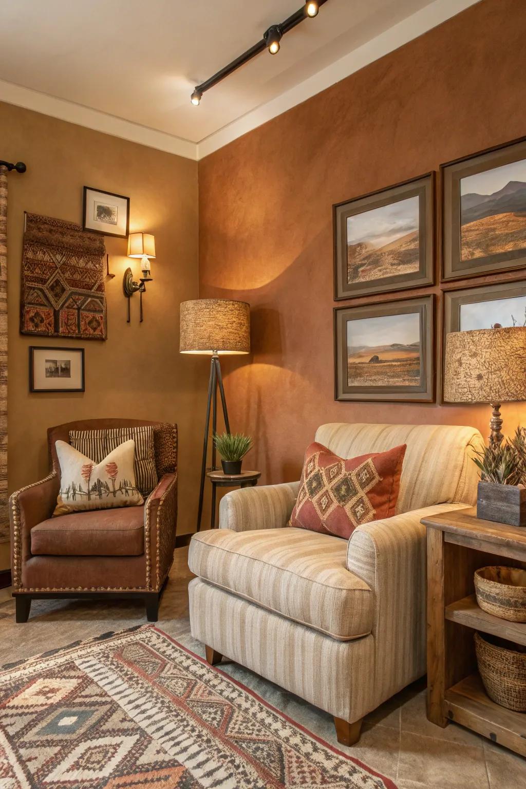 Warm natural hues accentuate the snug sensation of this room.