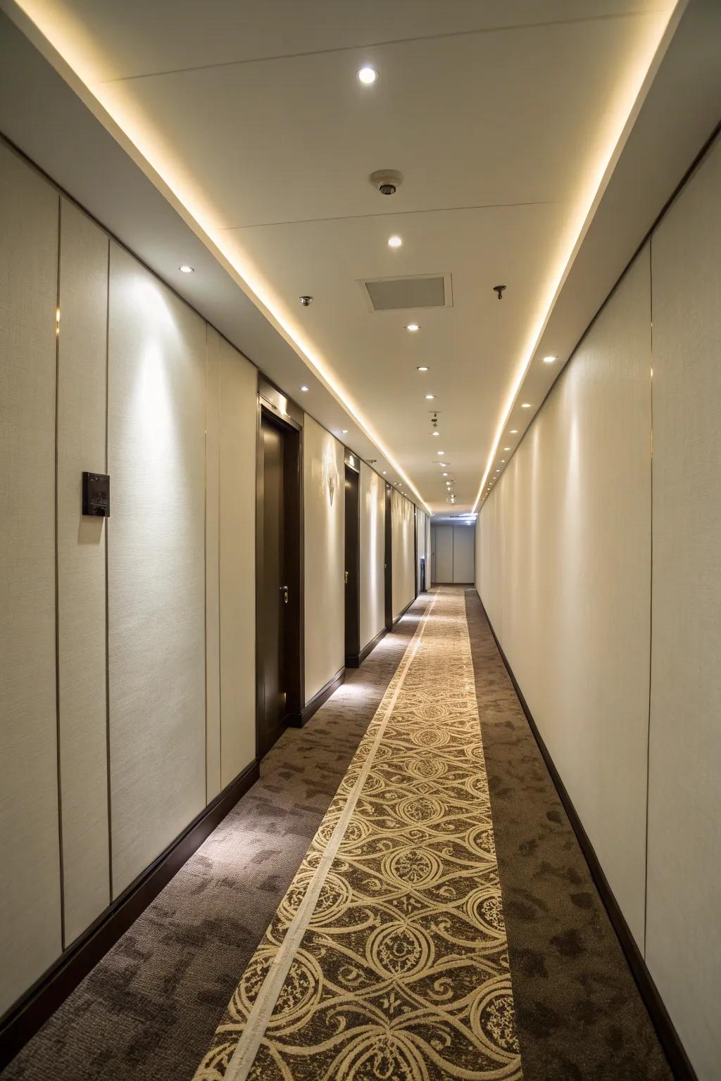 Built-in lighting adds a minimalist aspect to narrow walkways.