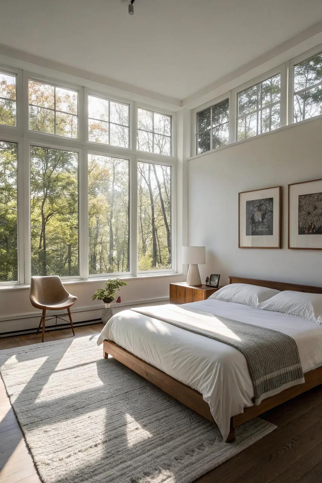Abundant natural light enhances the ambiance of this bedroom.