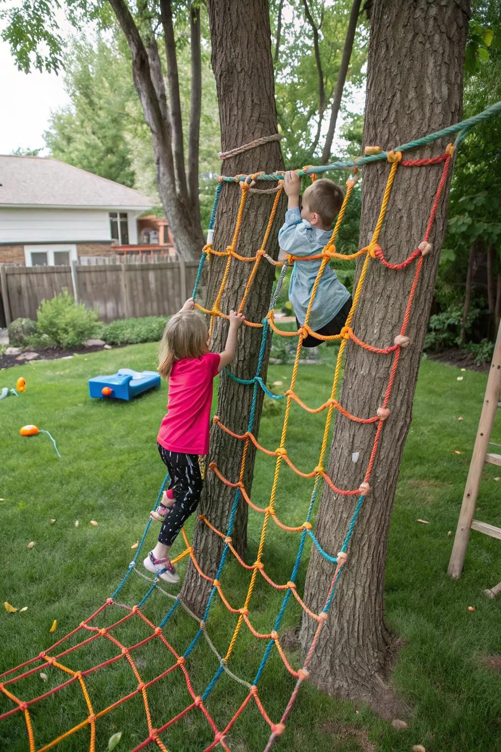 Rope nets create a challenging climbing adventure.