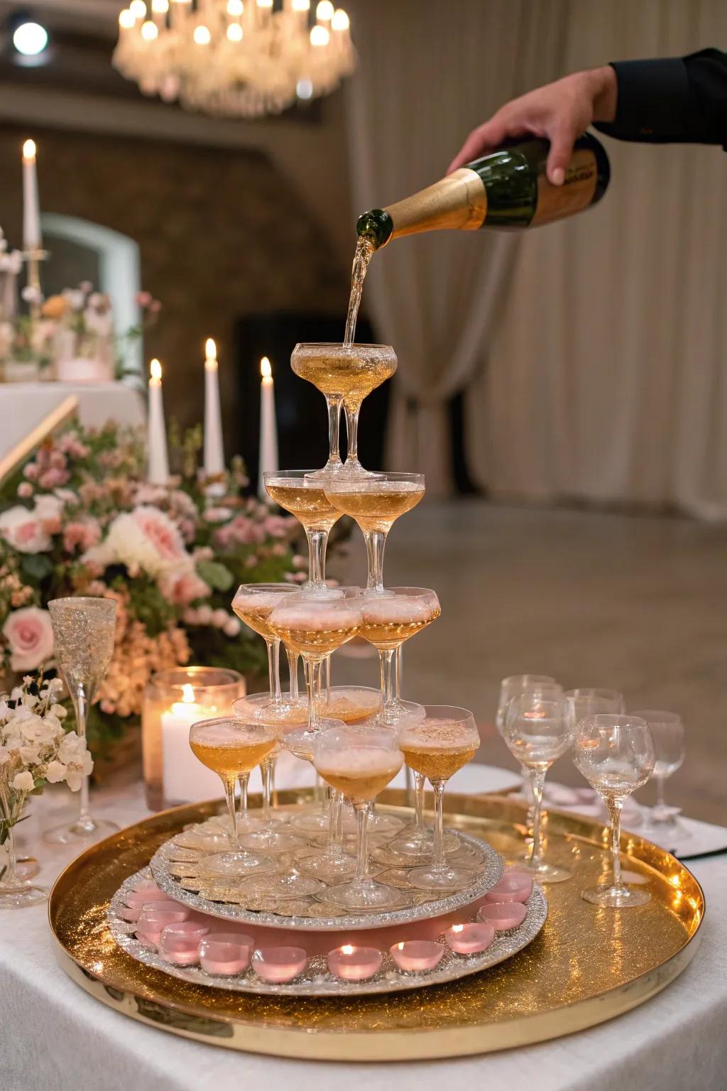 A sparkling wine cascade makes for the ultimate festive centerpiece.