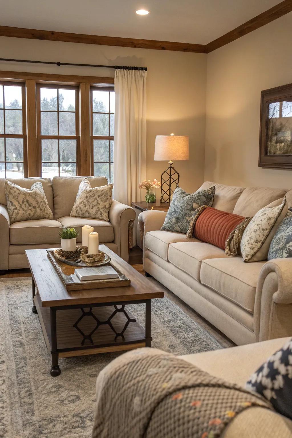 A seating design that prioritizes conversation over television viewing.