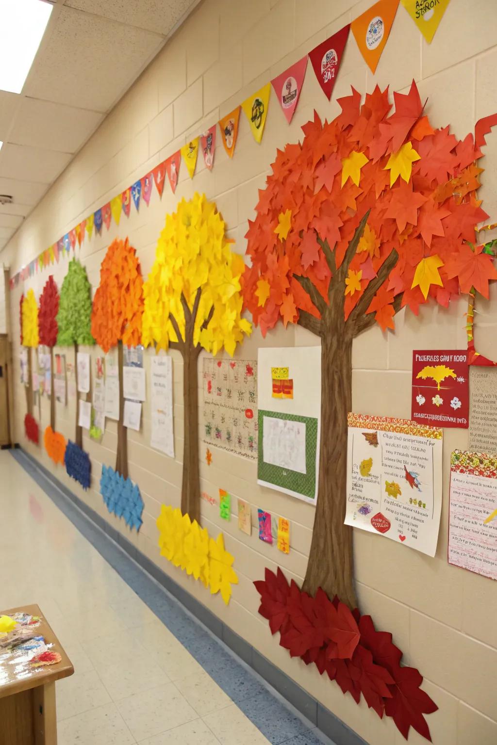 A seasonal bulletin board showcasing the colors of fall.