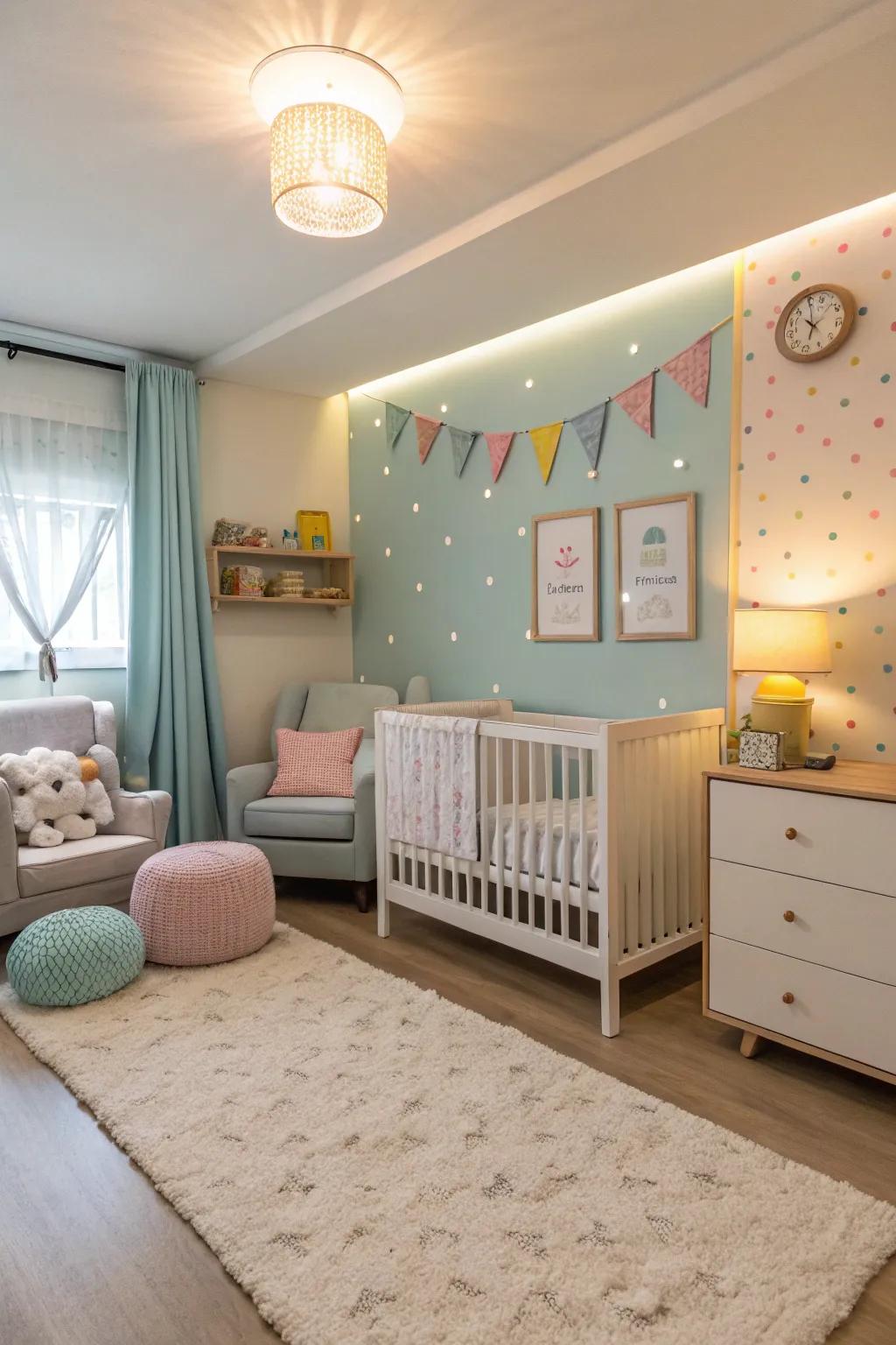 Subdued colors craft a timeless, tranquil nursery atmosphere.
