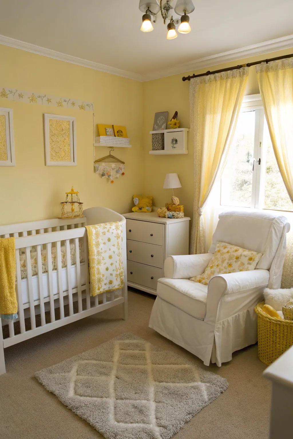 A lively nursery accented with creamy gold.
