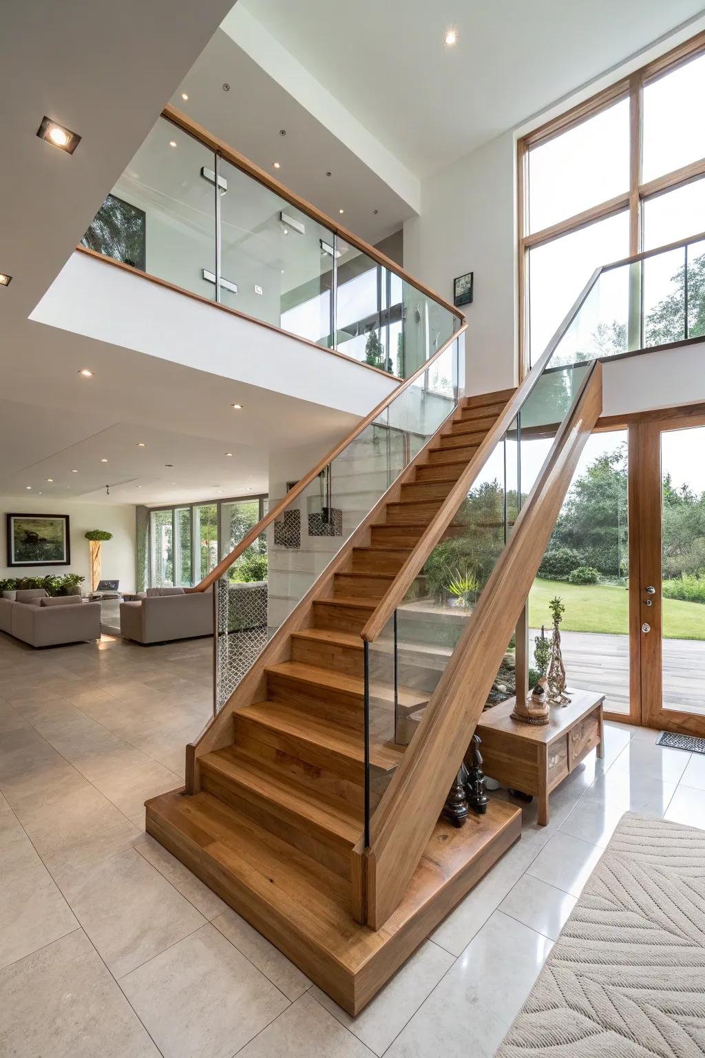A contemporary blend of maple and crystal for a chic staircase design.