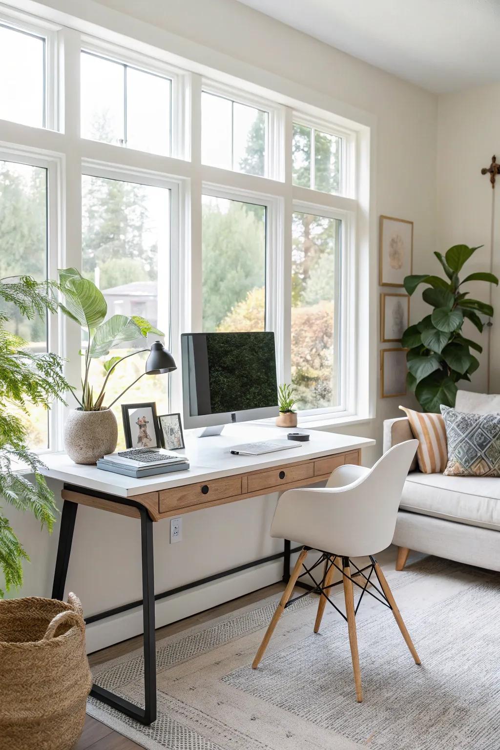 Peaceful office retreat flooded with natural lighting.