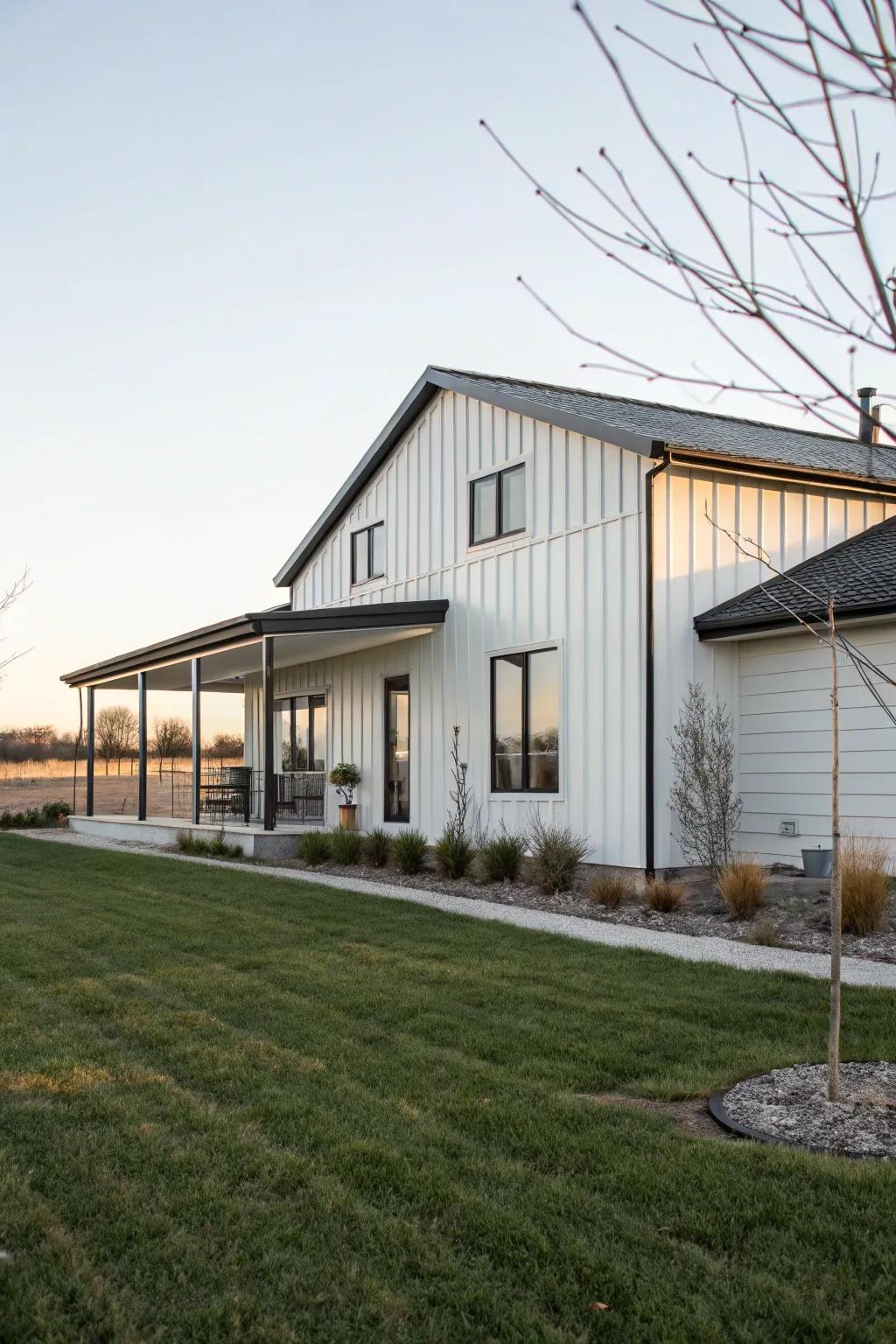 Elegant modern siding introduces a minimalist flair to this ranch home.
