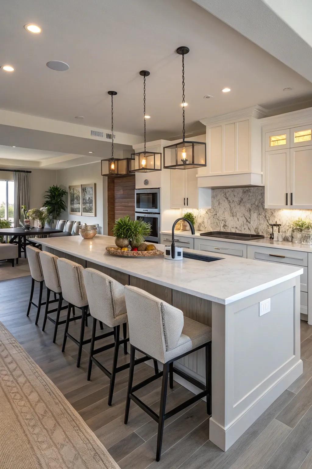 An island equipped with an integrated sink, ideal for interactive culinary sessions.