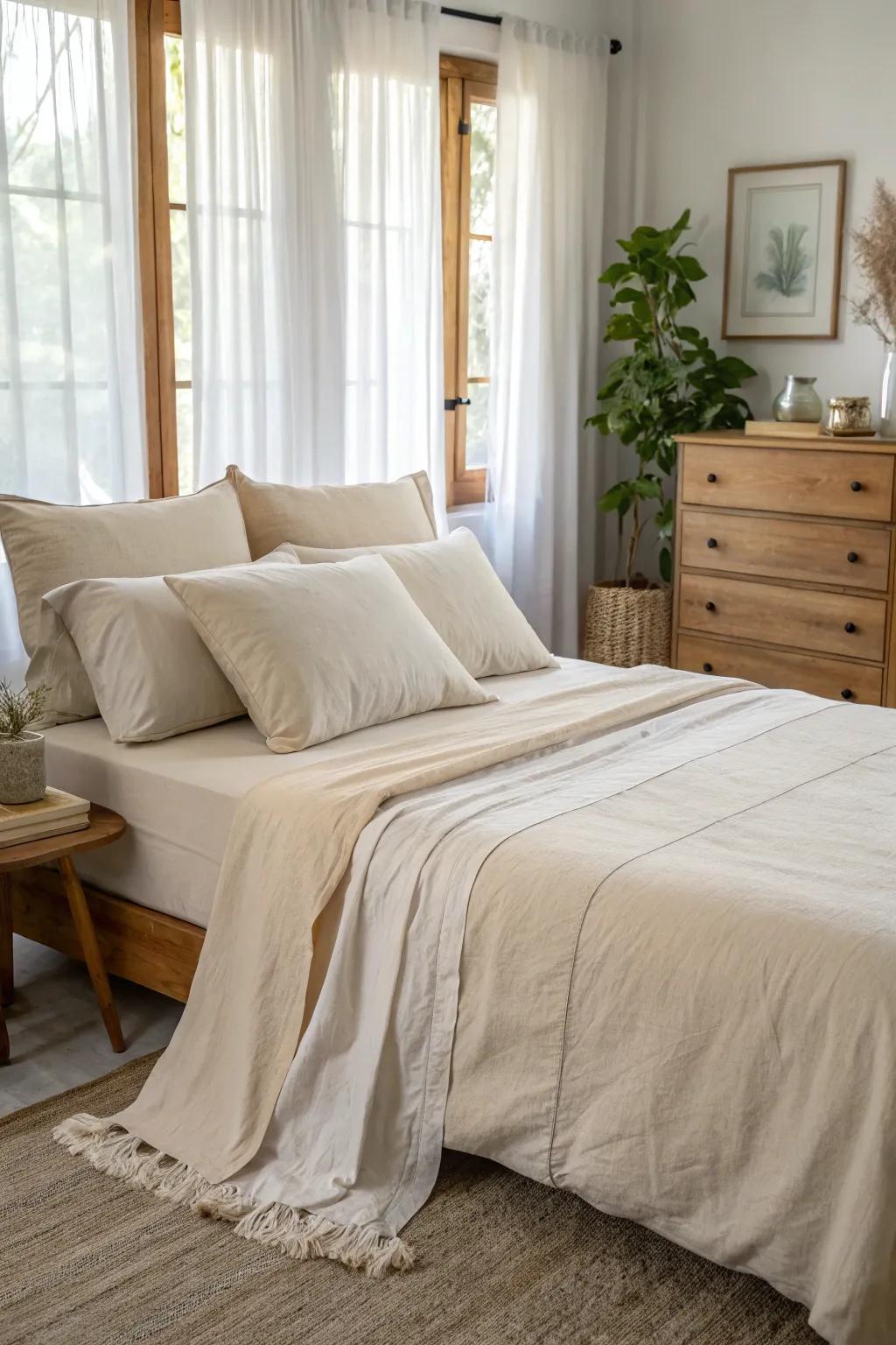 Transform a sleeping space with the luxurious sensation of green cotton beddings.