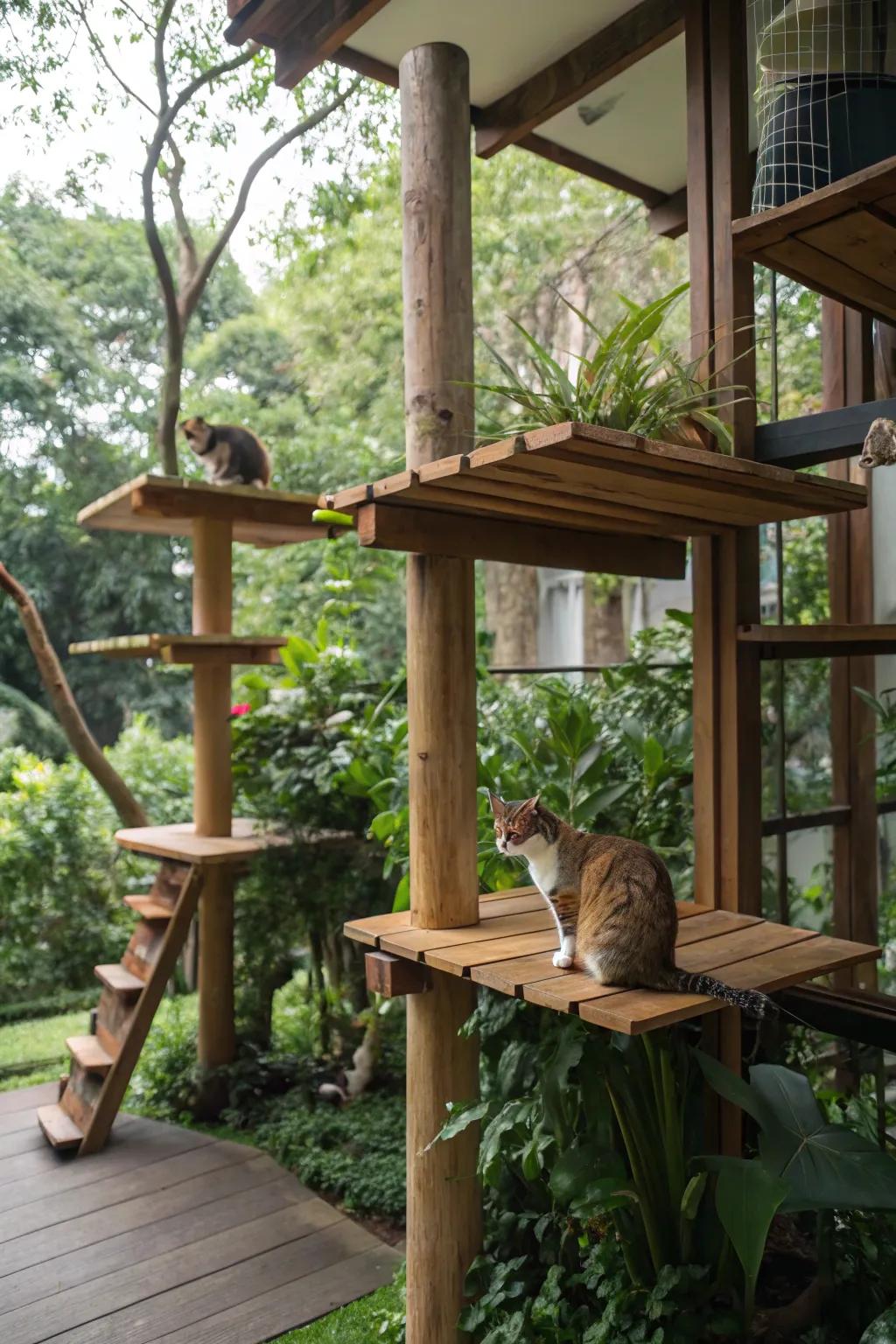 Elevated platforms offer exciting climbing adventures for cats.