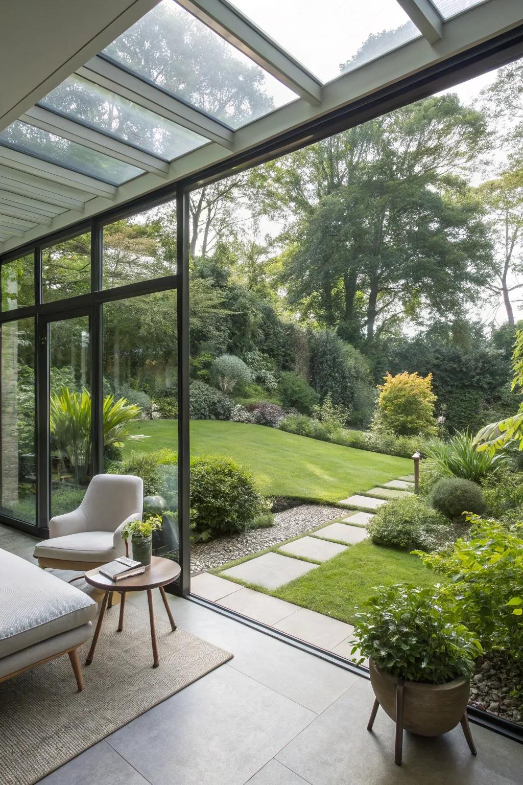 A contemporary garden room with a stylish and open layout.