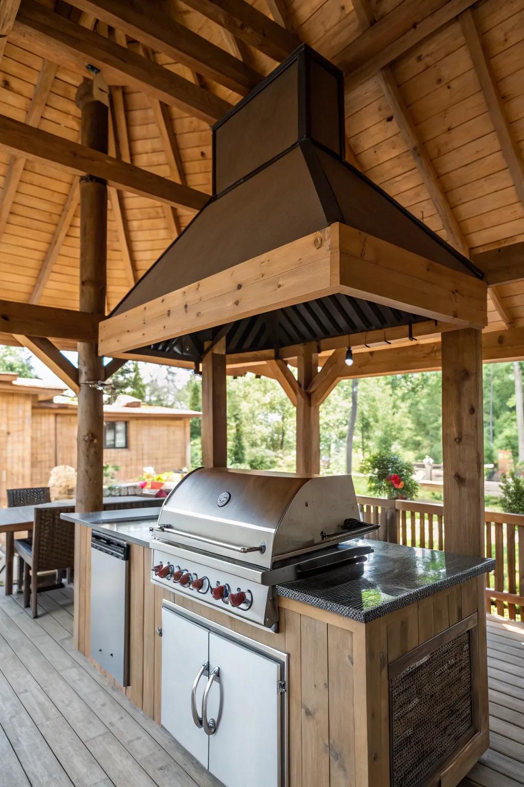 Chimney-style hoods provide beauty and functionality.