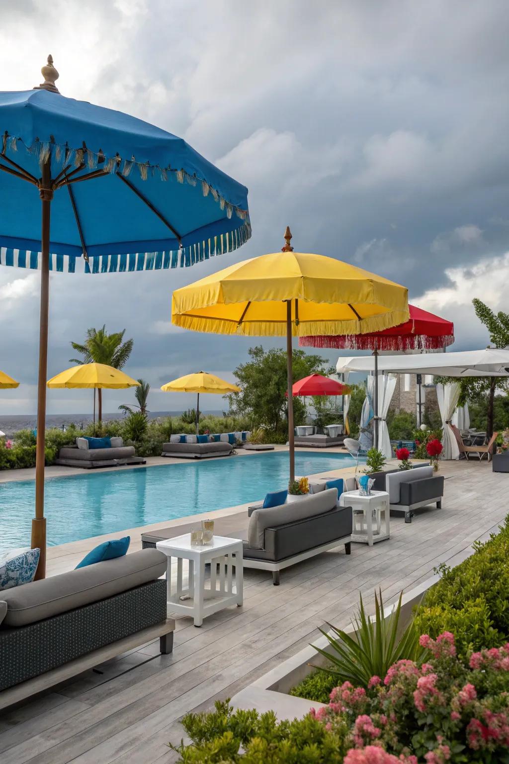 Bright umbrellas include both defense and pizzazz.