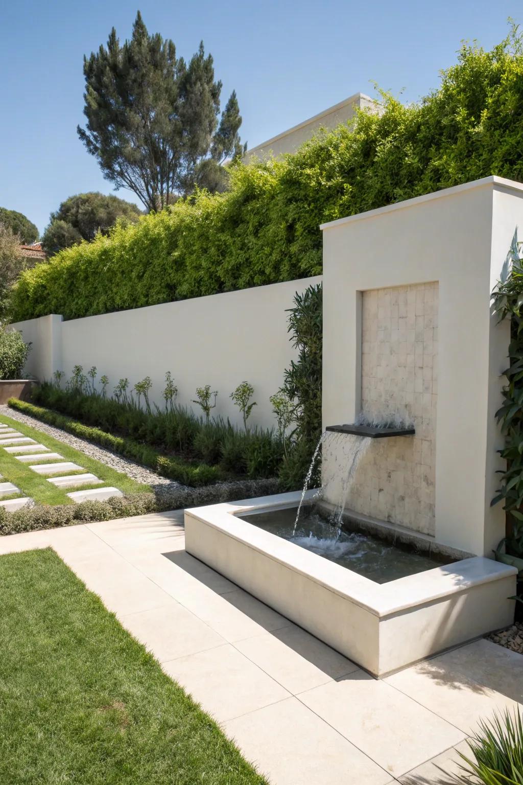 Modern wall fountains featuring clean lines introduce a contemporary flair.