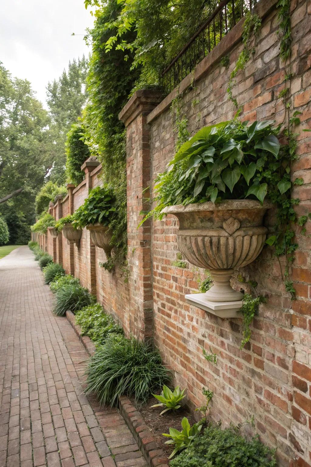 Nature's beauty ties in with stone wall planters.
