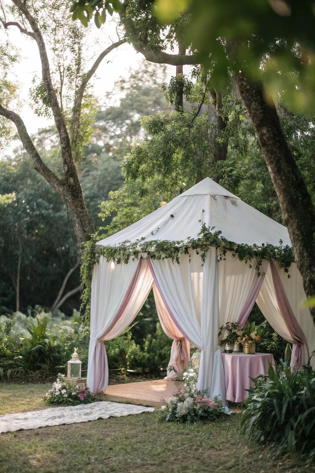 Soft drapery morphs the tent into an enchanting retreat.