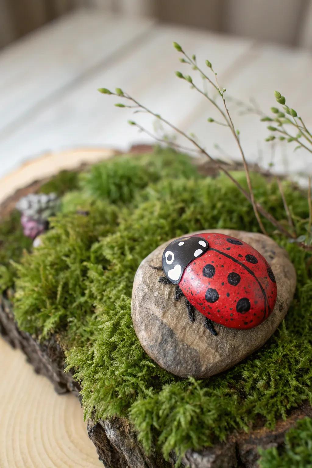 Add some playfulness to your outdoor area using lovely beetle rocks, a great mix of open space and artwork.