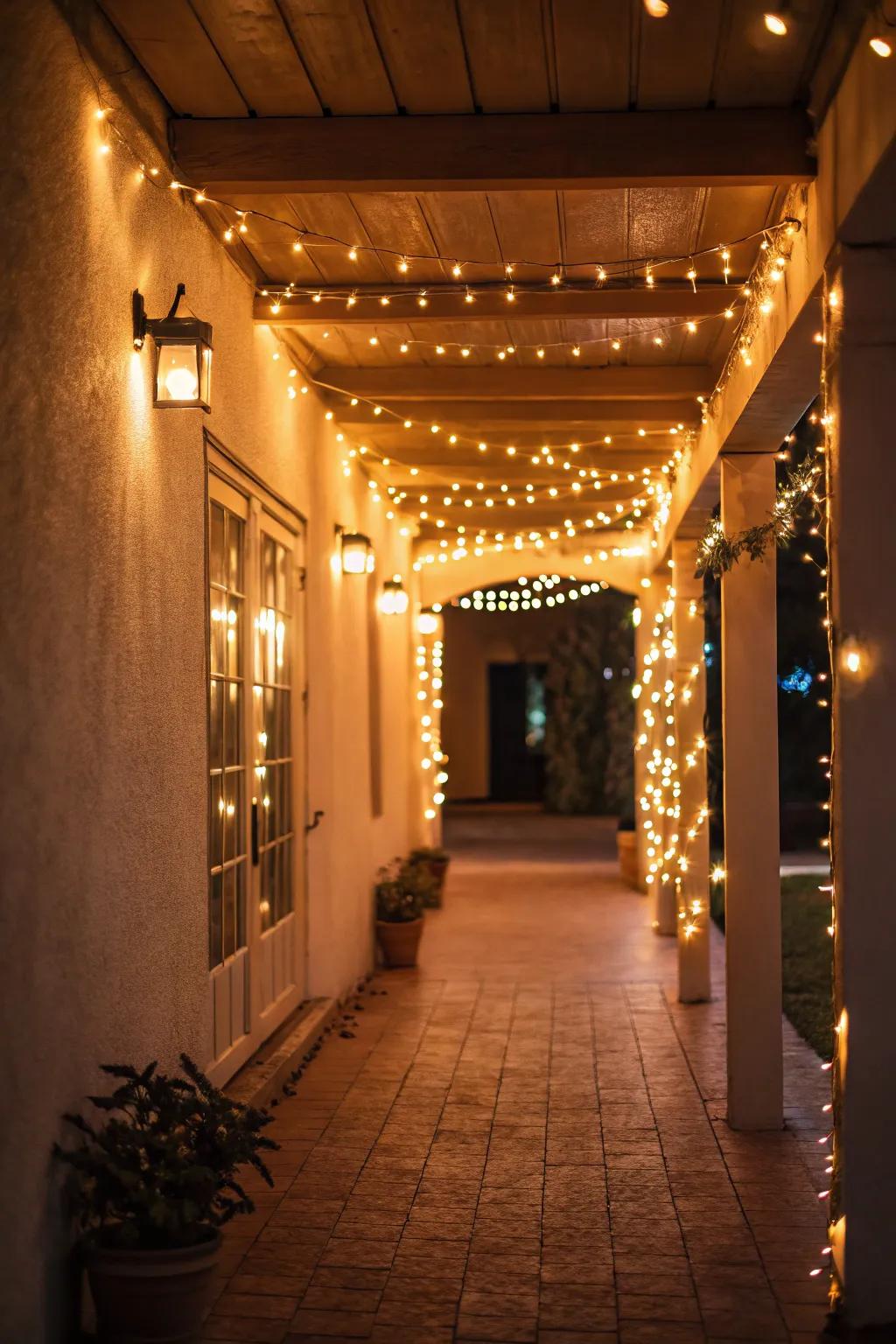 Warm fairy lights fashion a welcoming and enchanting atmosphere in your entryway.