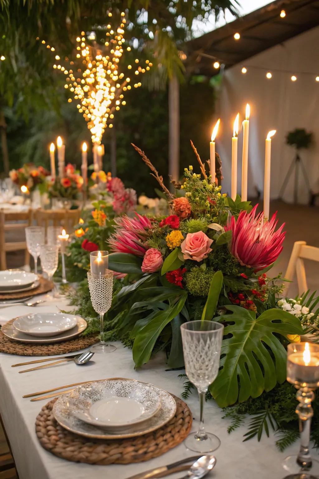 Lively floral displays injecting a burst of color onto a party table