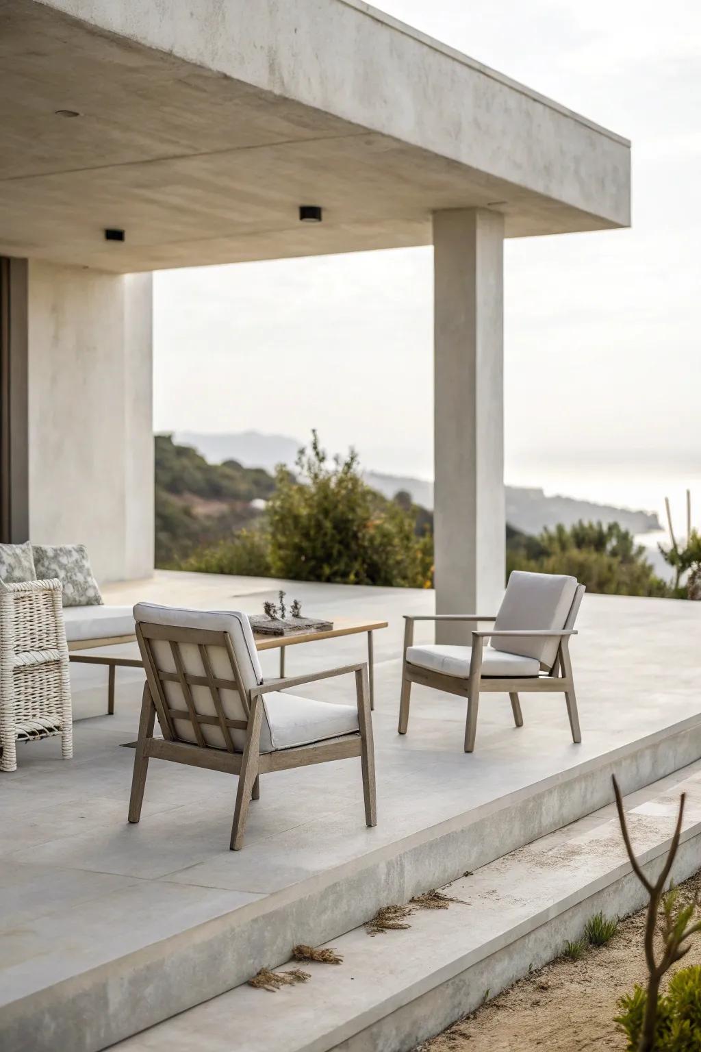 Design a sleek and modern look with a concrete patio.
