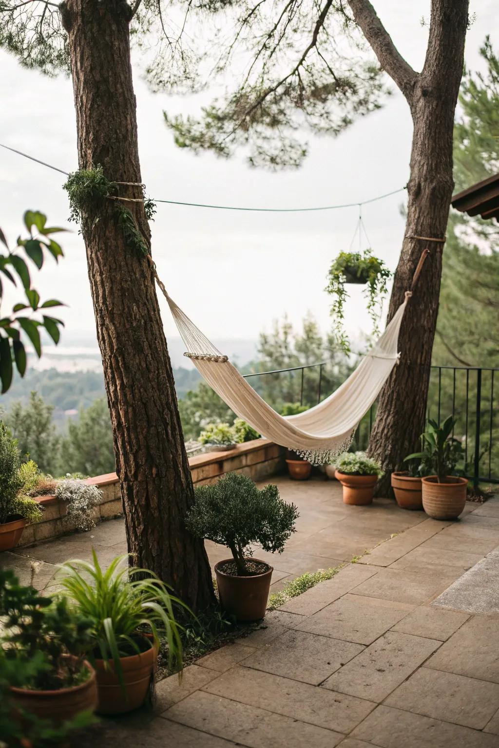 Cultivate a tranquil escape with a snug swing bed.