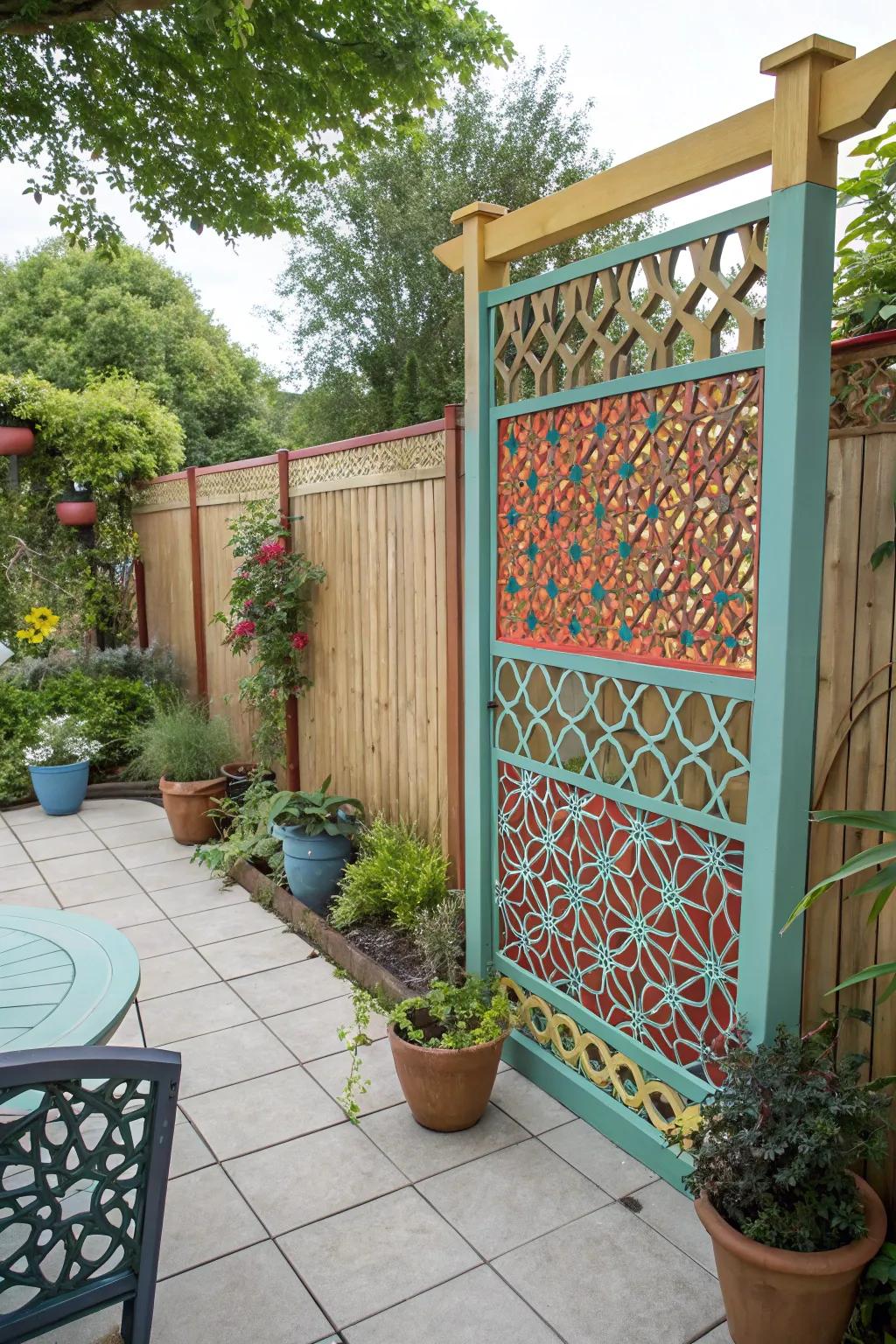 Intensely painted fretwork segments infuse a burst of character into your patio.