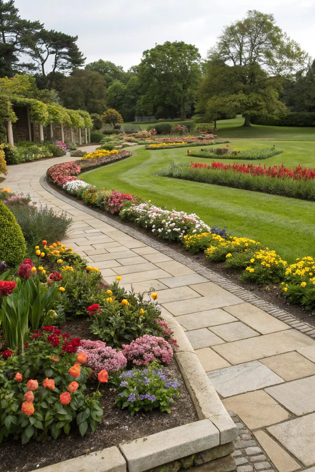 Paver borders offer a crisp and distinct edge for flower beds.
