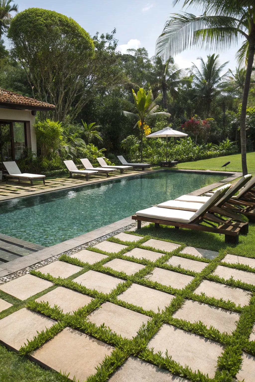 A poolside layout that joins practical use with sophisticated beauty.