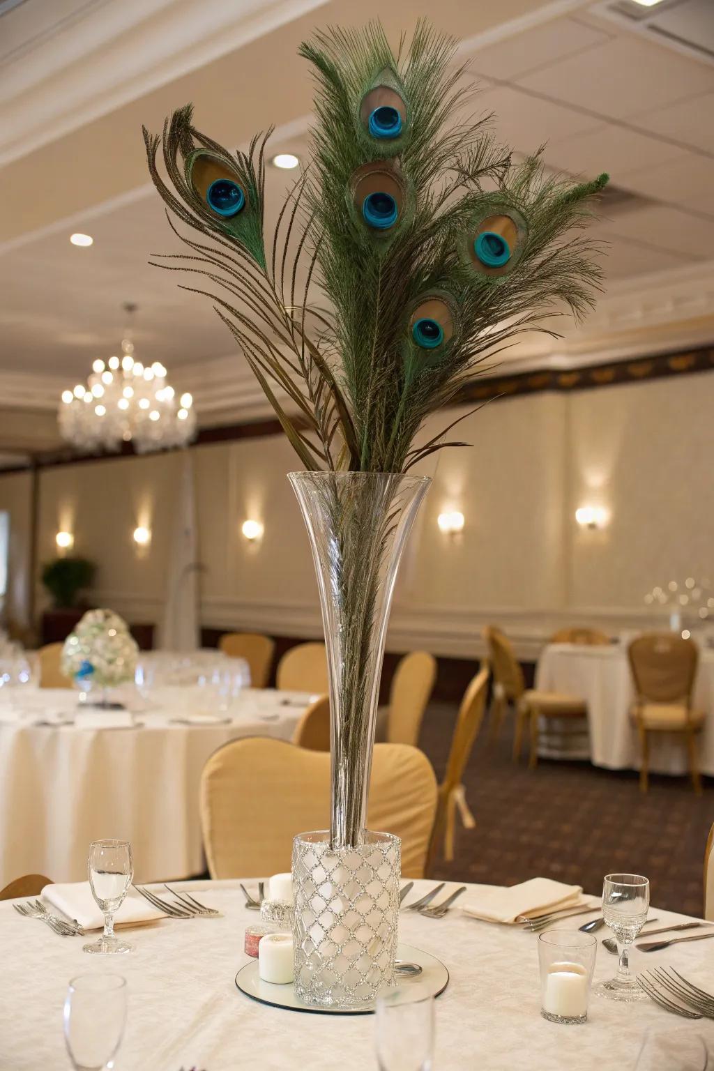 A towering and striking focal point utilizing avian plumes.