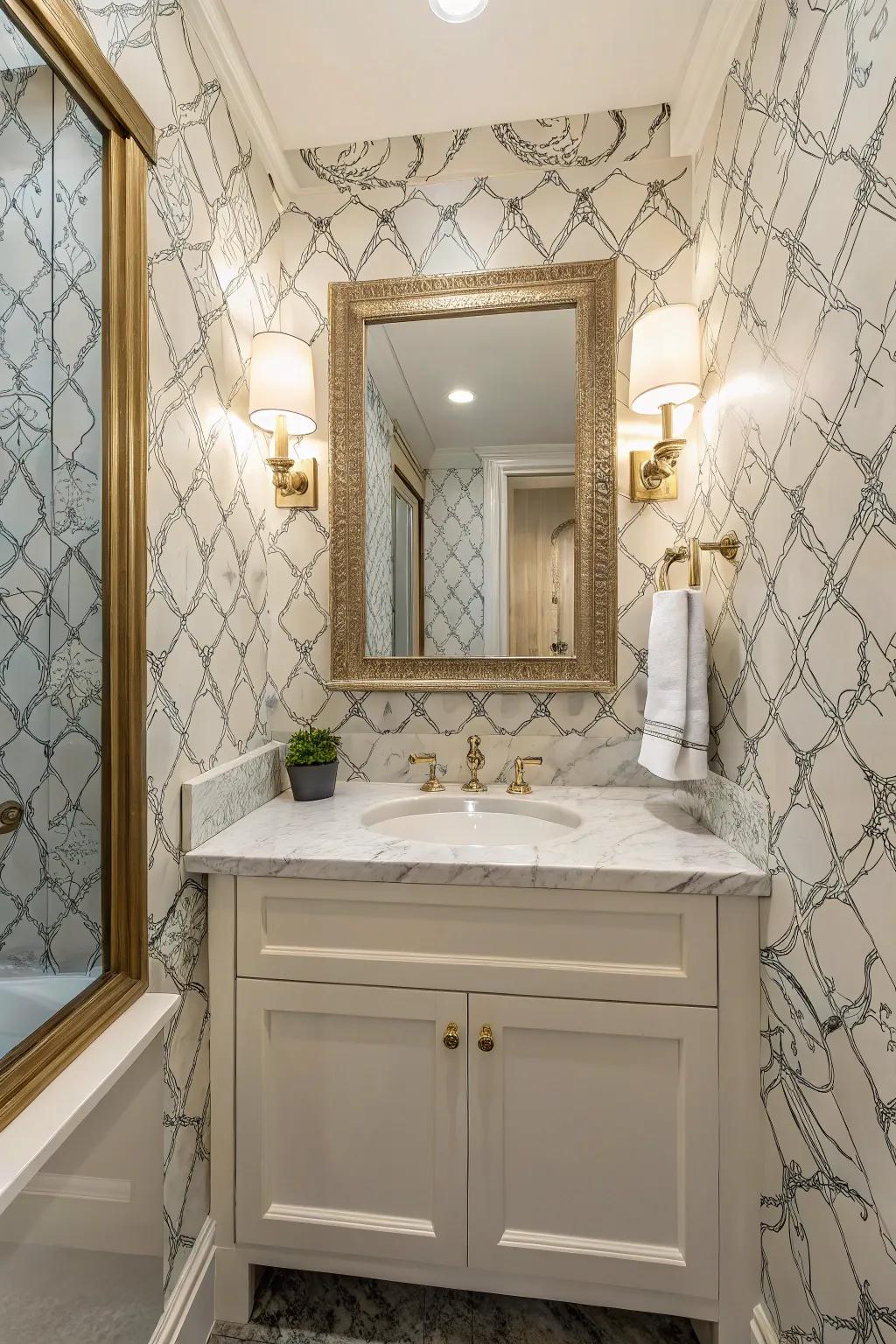 Improve your restroom using refined wallpaper designs.
