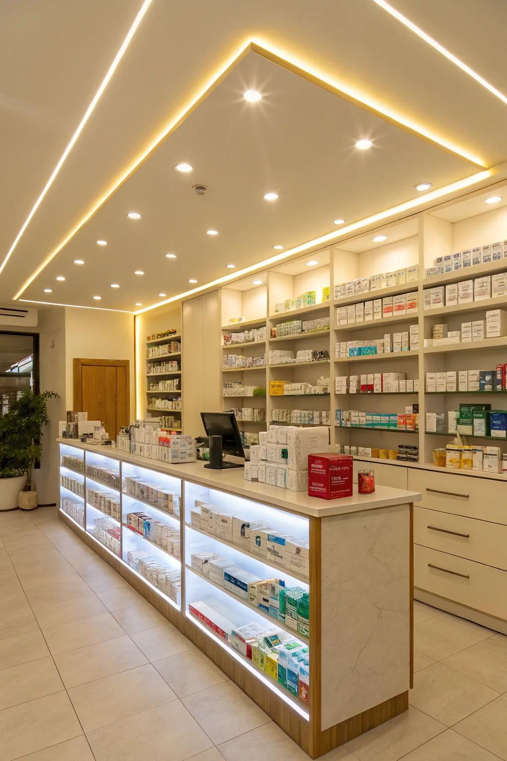 Enhanced mood through vibrant LED lighting in the pharmacy