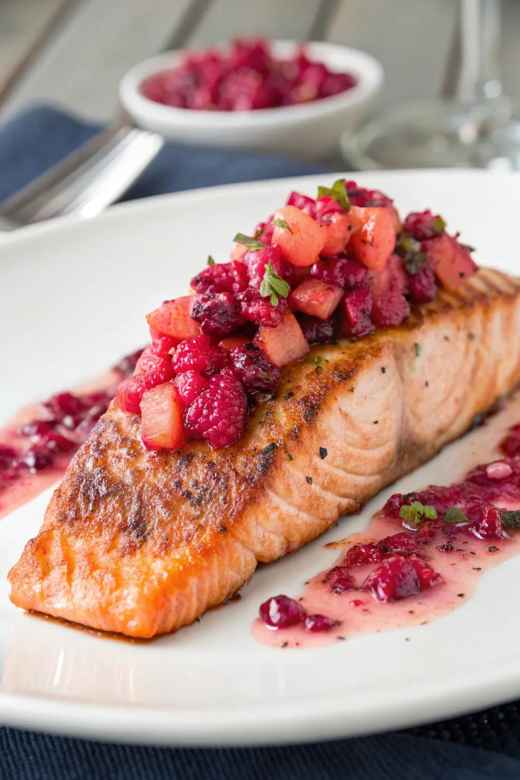 Salmon with vibrant fruit salsa introduces a gourmet feel to your supper.