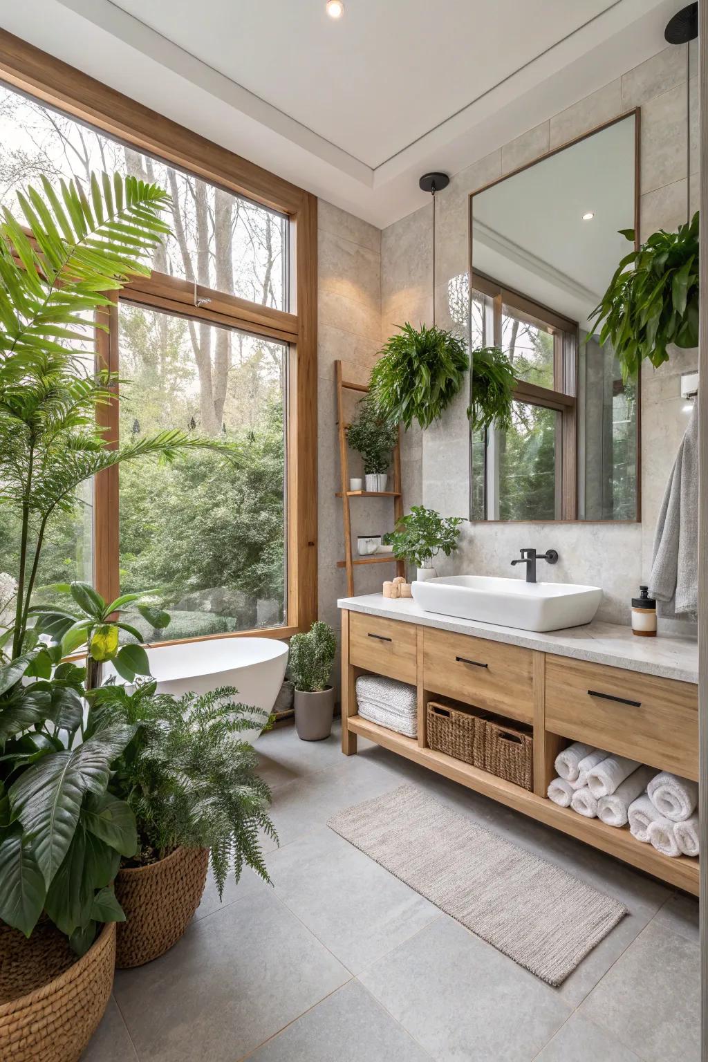 Green plants revitalize bathrooms with a breath of fresh air.