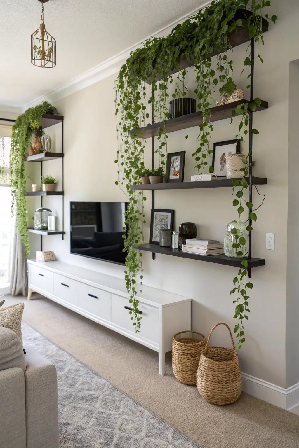 Attain a sleek ambiance with suspended plant ledges.